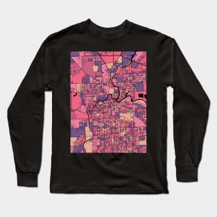 Fort Wayne Map Pattern in Purple & Pink Long Sleeve T-Shirt